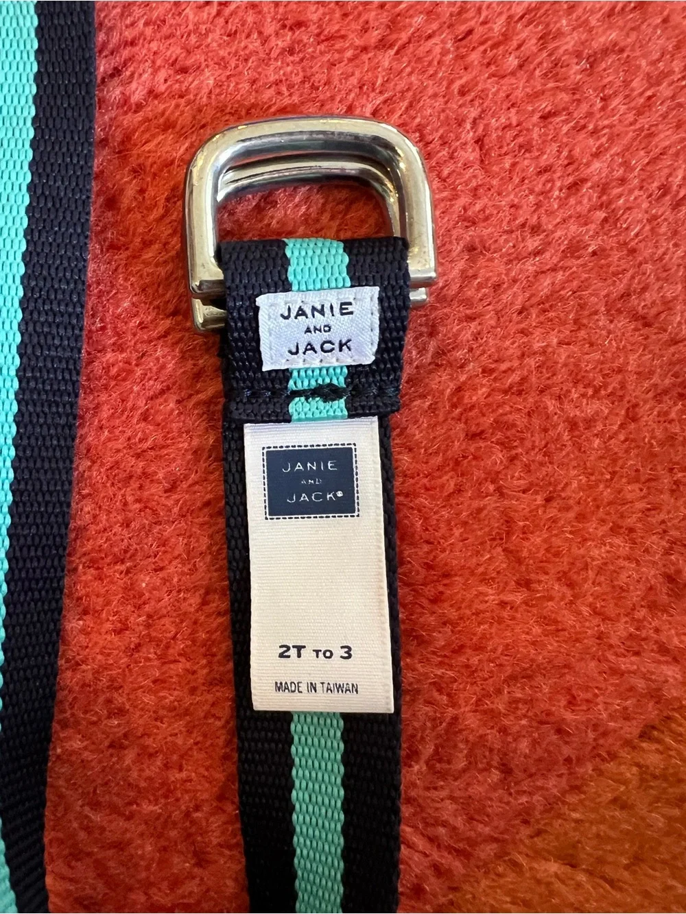 Janie and Jack Black Web Belt with Mint Stripe 2T-3